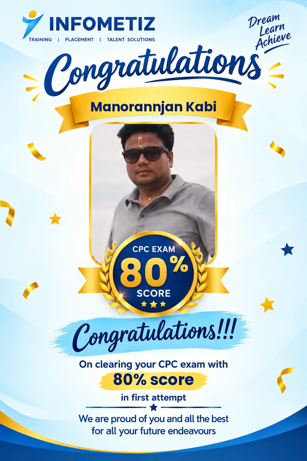 Manorannjan Kabi cleared the AAPC CPC exam in the 1st attempt with 80% — INFOMETIZ student